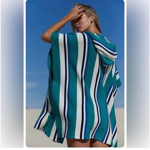 New Free People All I Need Stripe Hooded Poncho Jacket - Picture 6 of 12